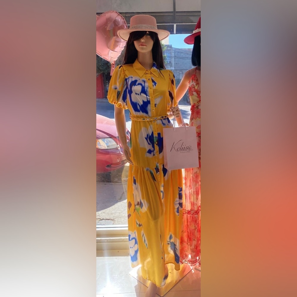 Yellow and blue collared dress - Picture 2 of 5